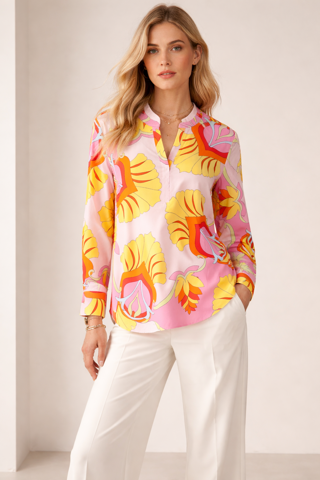 Seidenbluse Rosa | Gelb | Orange