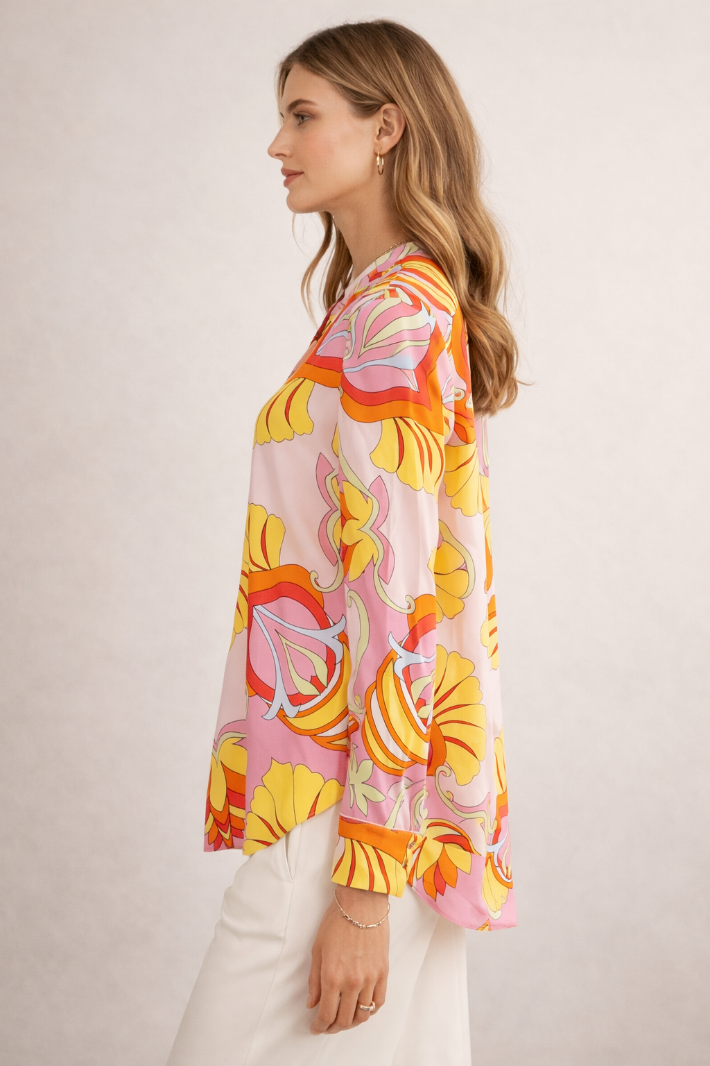 Seidenbluse Rosa | Gelb | Orange