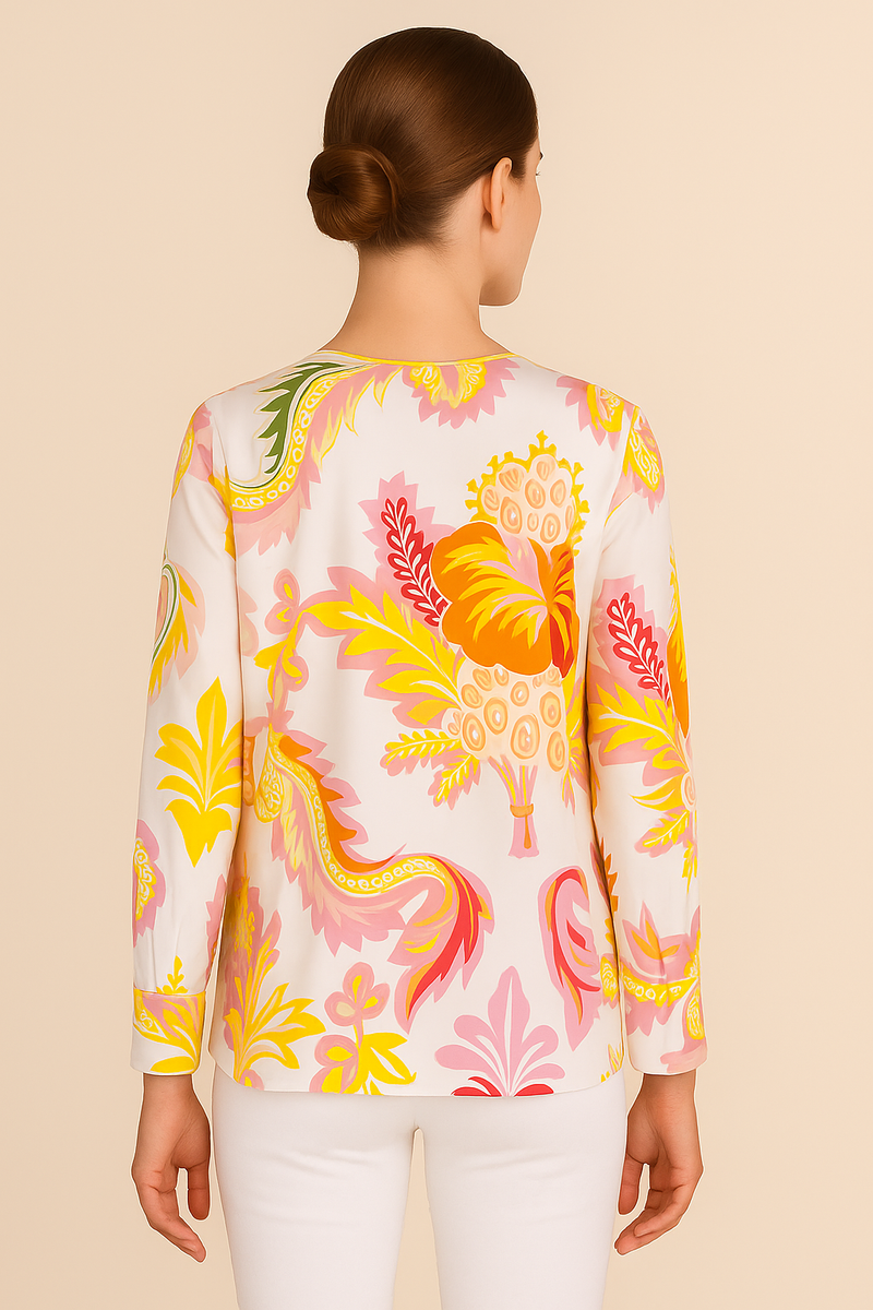 Seidenbluse „Blumen“ Weiß | Multicolor
