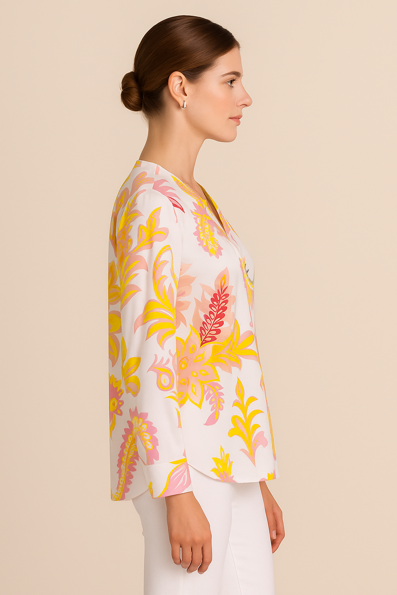 Seidenbluse „Blumen“ Weiß | Multicolor