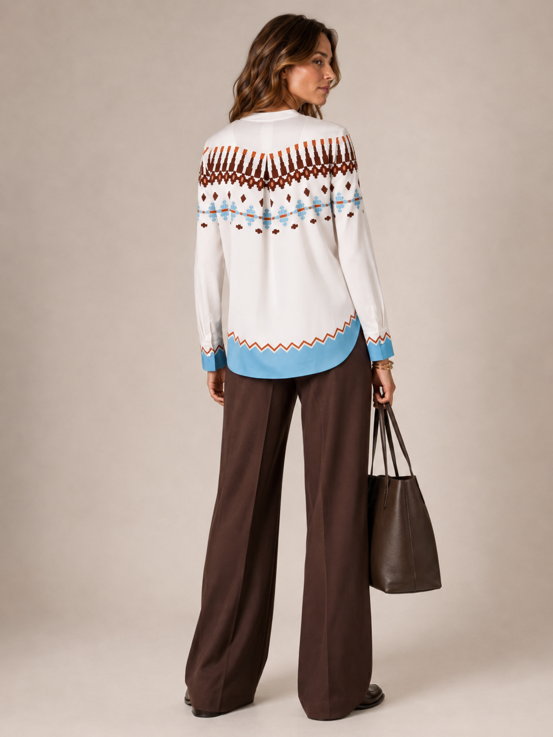Statement-Bluse „Ethno-Print“ Weiß | Blau | Braun