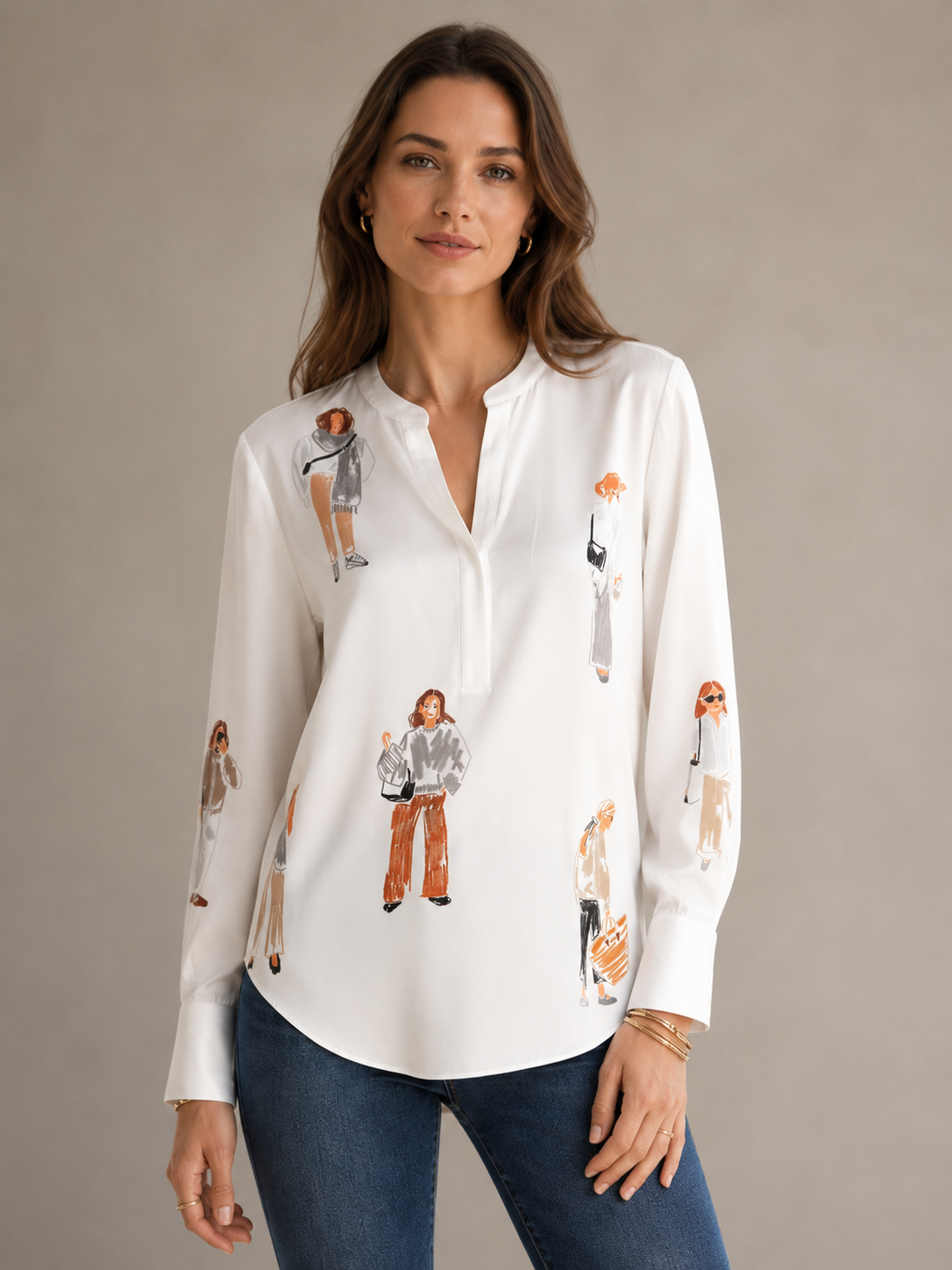 Seidenbluse „Street-Style-Chic“ Weiß | Multicolor