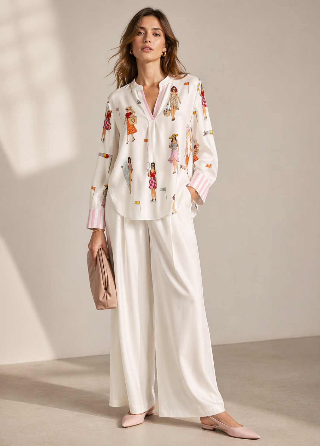 Seiden-Statement-Bluse "Summer Life" Weiß | Rosa | Multicolor