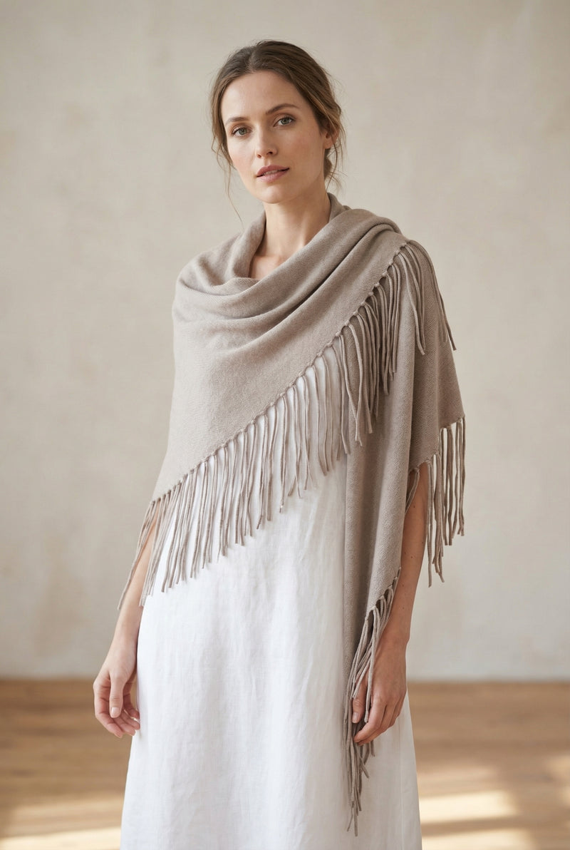 Dreieckstuch „Fransen“ Taupe