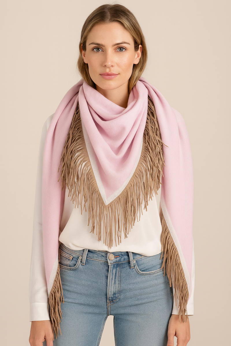 Dreieckstuch „Fransen“ Rosa | Weiß | Beige