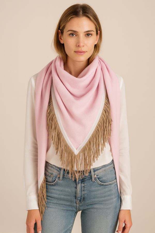 Dreieckstuch „Fransen“ Rosa | Weiß | Beige