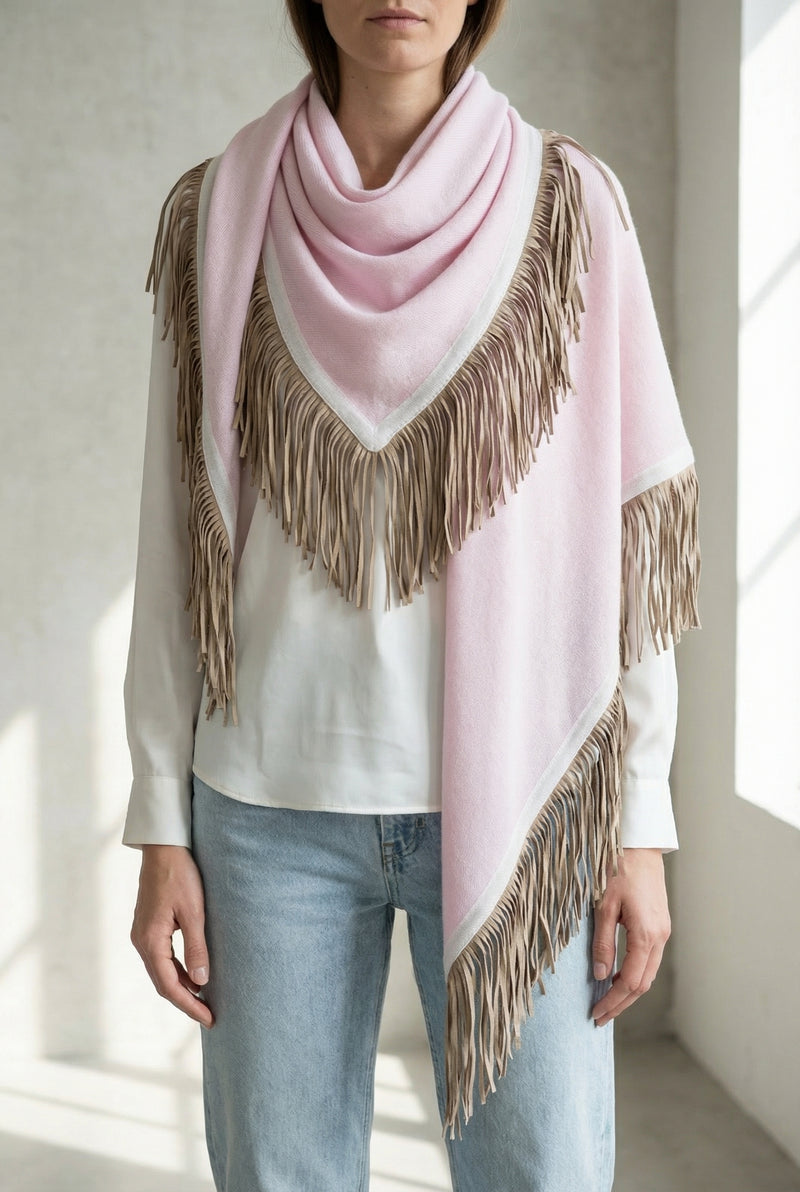 Dreieckstuch „Fransen“ Rosa | Weiß | Beige