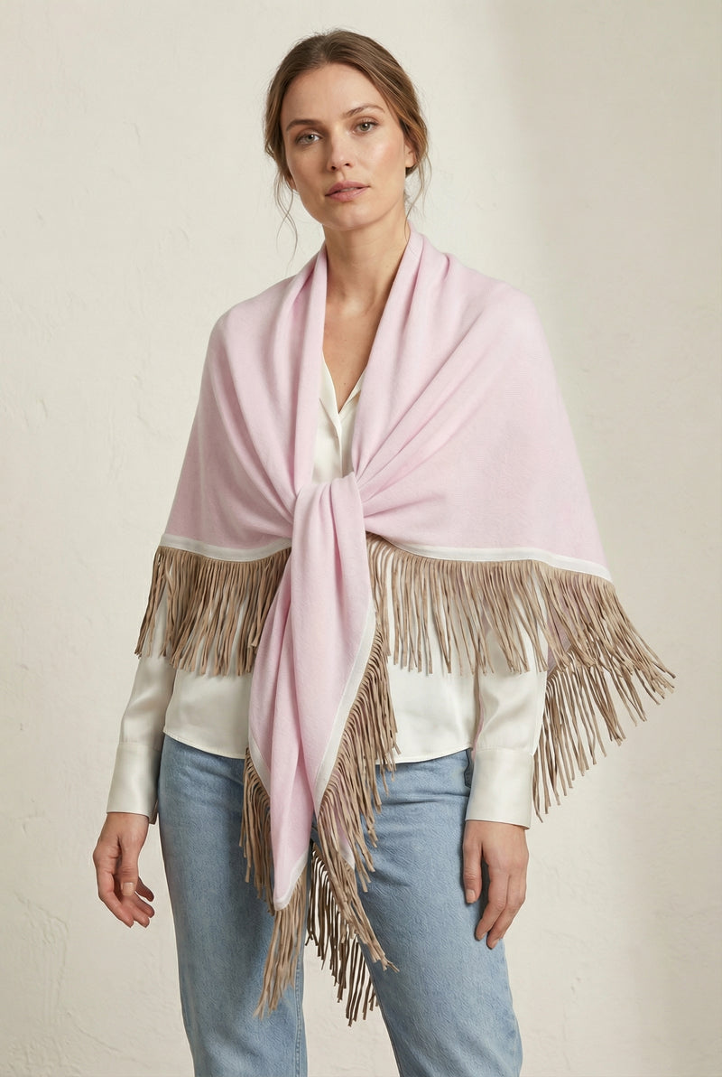 Dreieckstuch „Fransen“ Rosa | Weiß | Beige