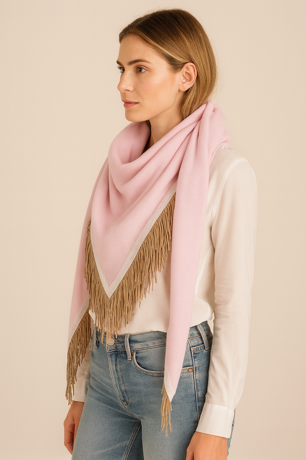 Dreieckstuch „Fransen“ Rosa | Weiß | Beige