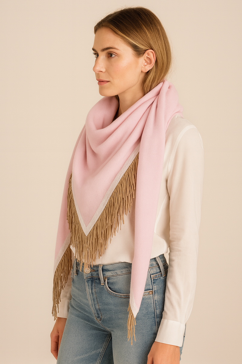 Dreieckstuch „Fransen“ Rosa | Weiß | Beige