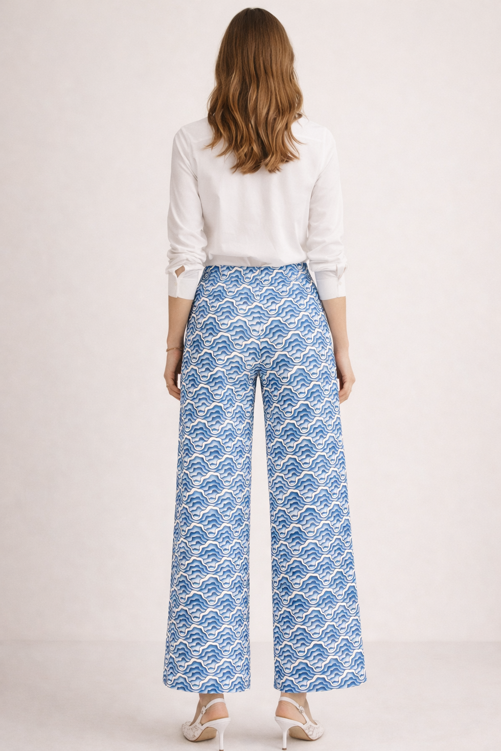 Hose „Wellen-Dessin“ Blau | Weiß