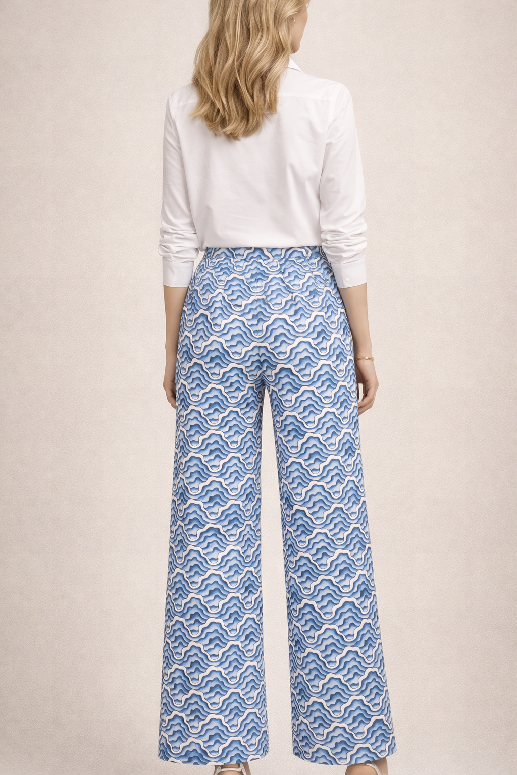 Hose „Wellen-Dessin“ Blau | Weiß