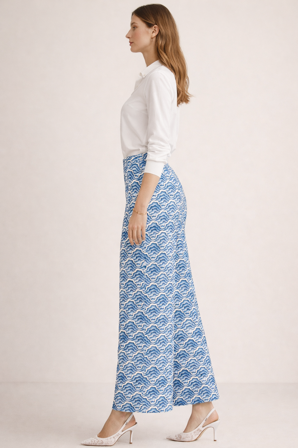 Hose „Wellen-Dessin“ Blau | Weiß