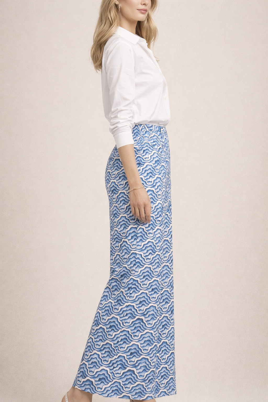 Hose „Wellen-Dessin“ Blau | Weiß