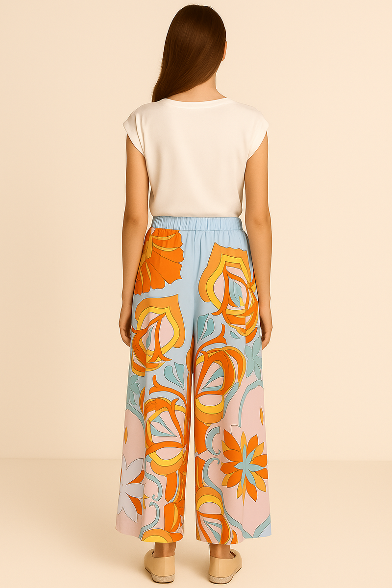 Seiden Hose Blau | Multicolor