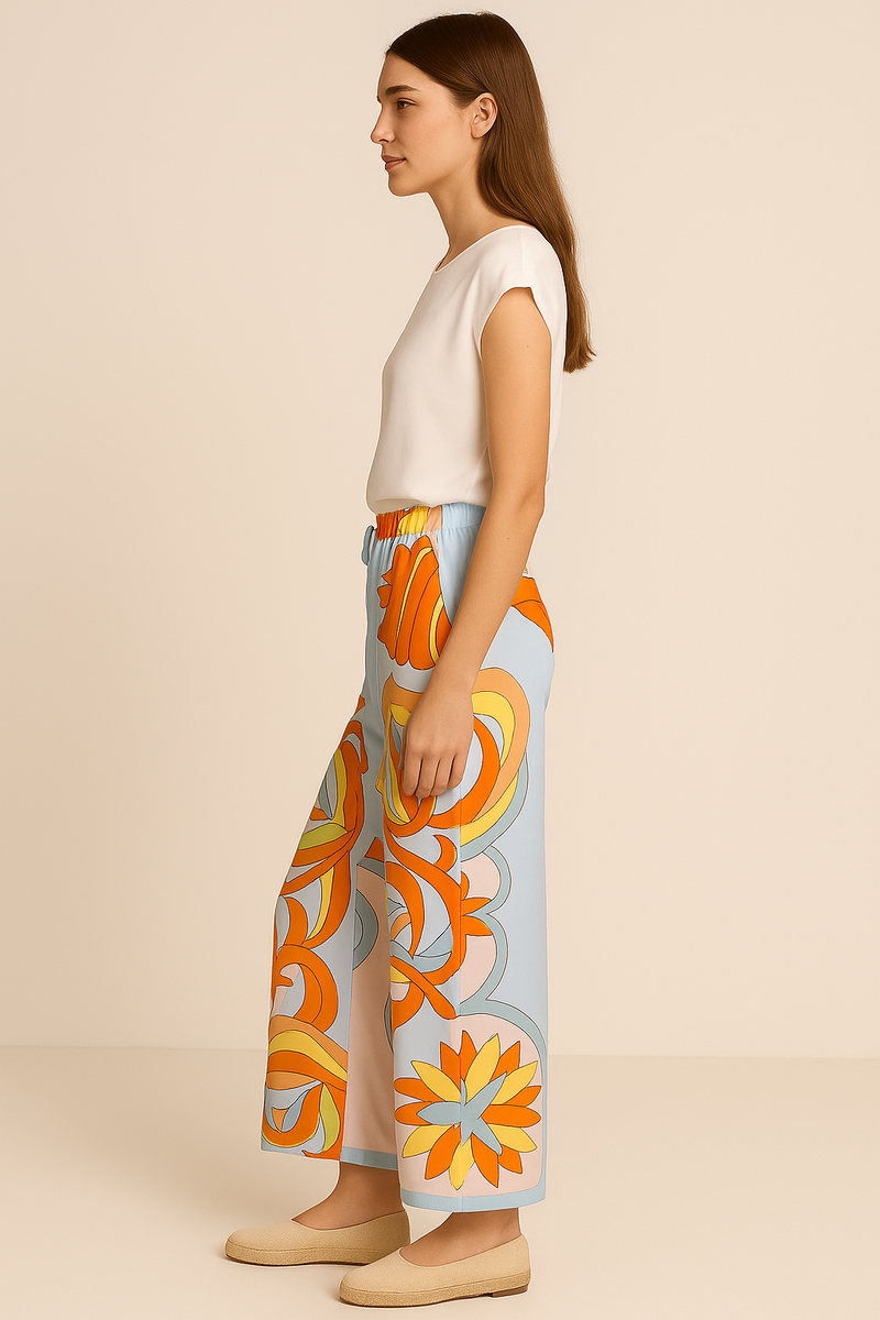 Seiden Hose Blau | Multicolor