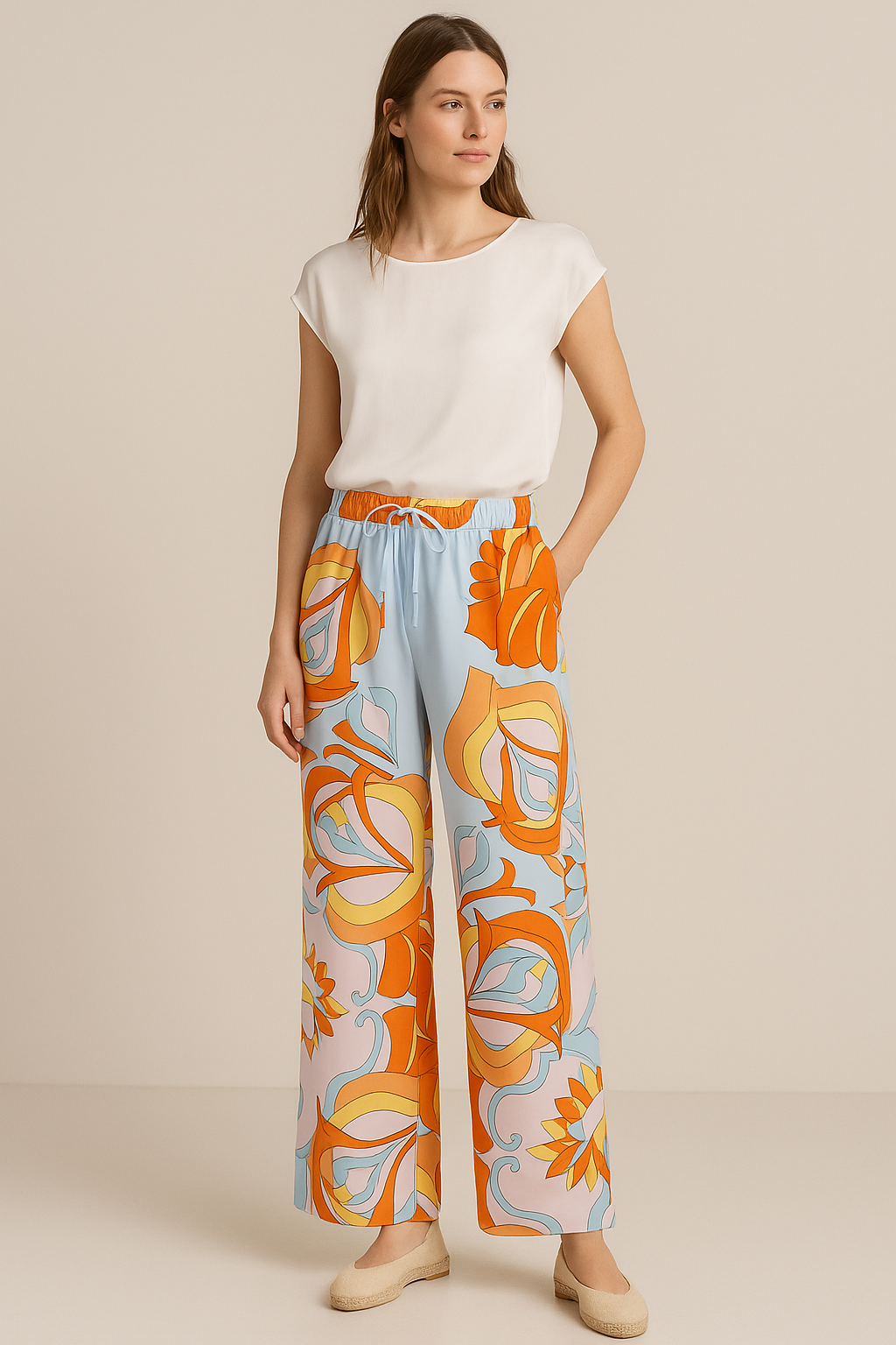 Seiden Hose Blau | Multicolor