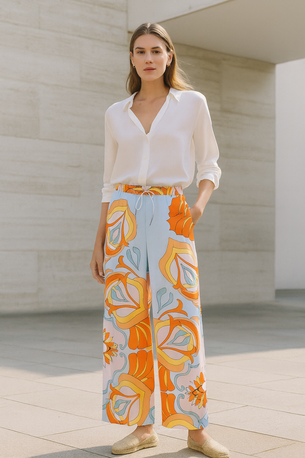 Seiden Hose Blau | Multicolor