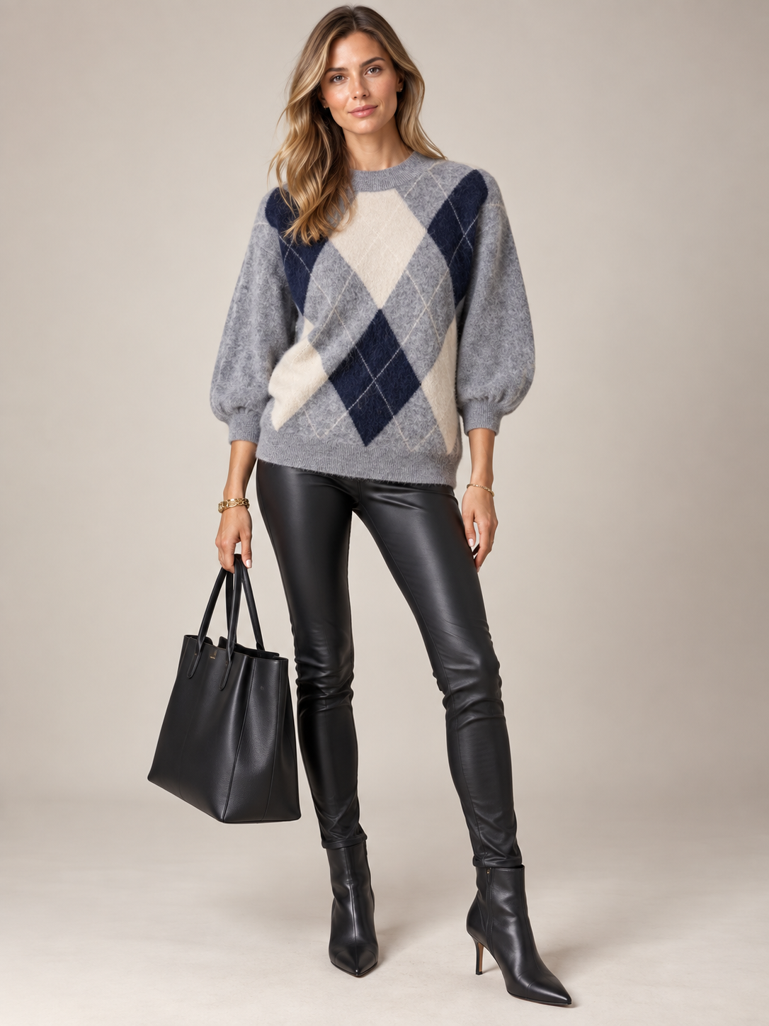 Kaschmir-Pullover „LIV“ Meliert Grau mit Blau | Creme / Frontansicht