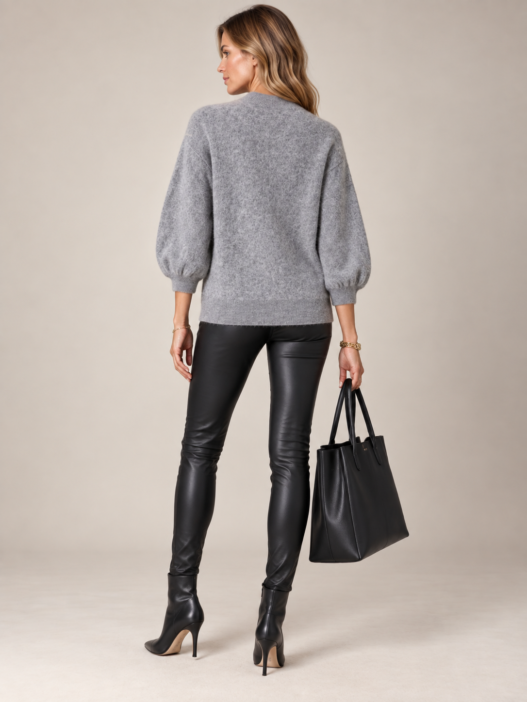 Kaschmir-Pullover „LIV“ Meliert Grau mit Blau | Creme / Rückansicht