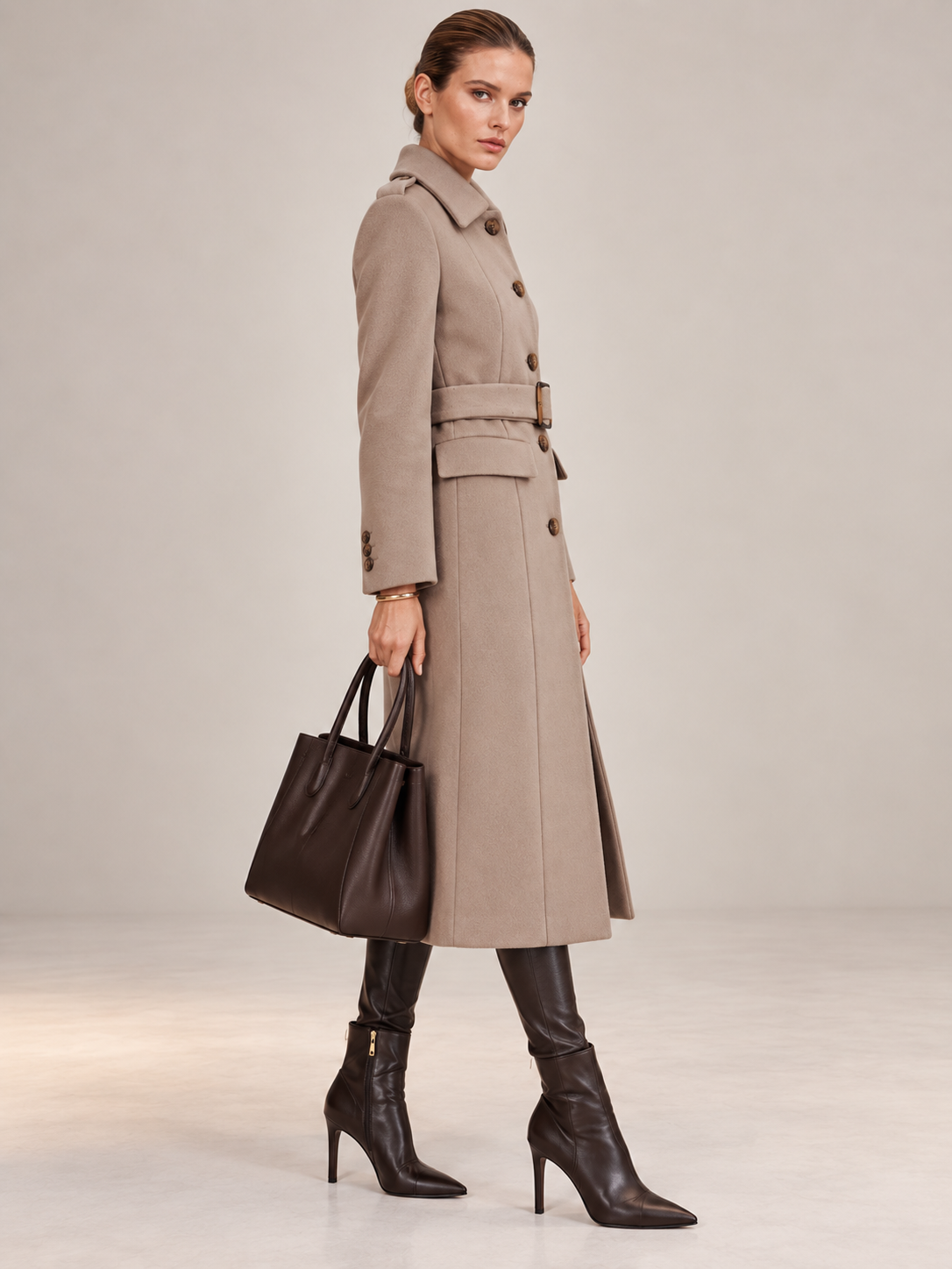 Zeitloser Wollmantel „Sophia“ Helles Taupe