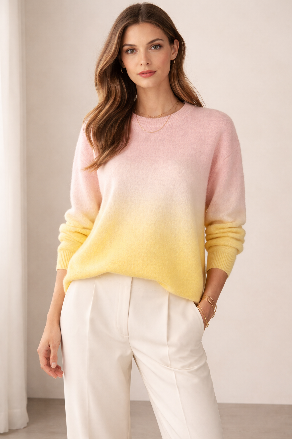 Pullover „Ombré“ Gelb | Rosa
