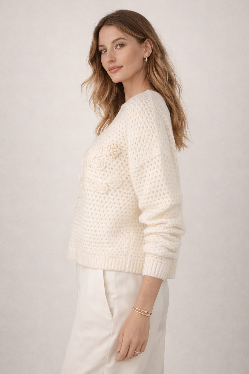 Pullover „Lochmuster“ Offwhite