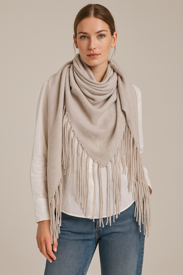 Dreieckstuch „Fransen“ Taupe