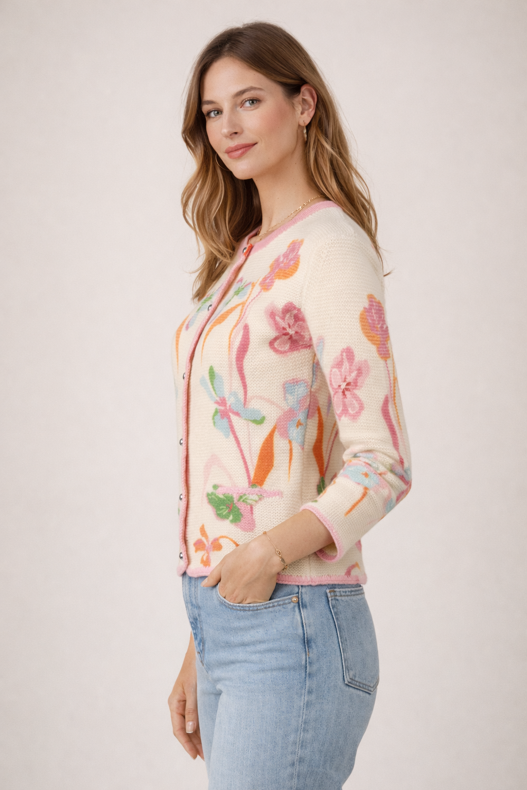 Strickjacke „Floral“ Creme | Multicolor