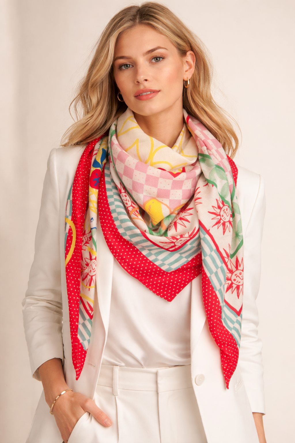 Seide-Kaschmir-Viereckstuch Rot |Türkis | Multicolor