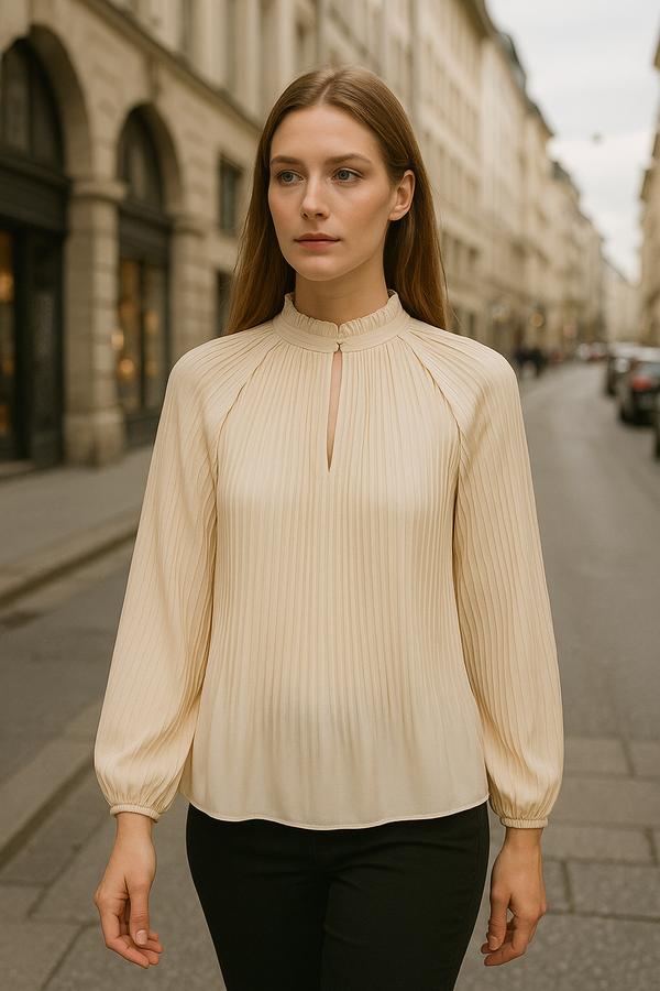 Bluse „Plisseefalten“ Vanille