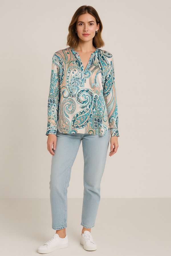 Seidenbluse „Paisley“ Petrol | Multicolor