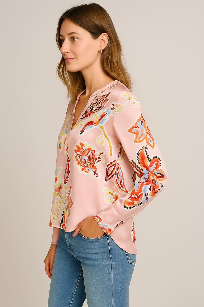 Seidenbluse „Paisley“ Rosa | Multicolor