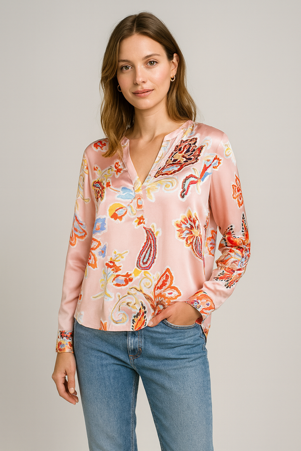 Seidenbluse „Paisley“ Rosa | Multicolor