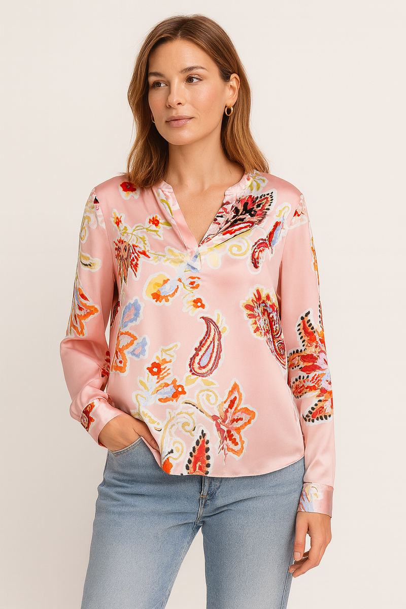 Seidenbluse „Paisley“ Rosa | Multicolor