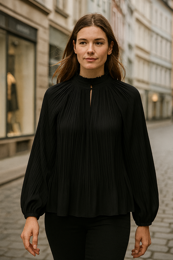 Bluse „Plisseefalten“ Schwarz
