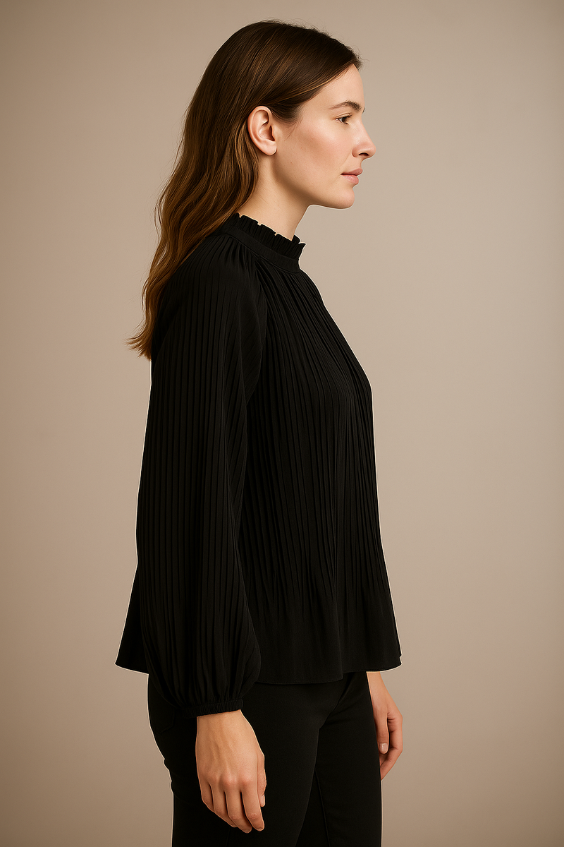 Bluse „Plisseefalten“ Schwarz