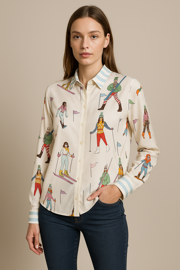 Seiden Bluse „Ski“ Offwhite | Multicolor