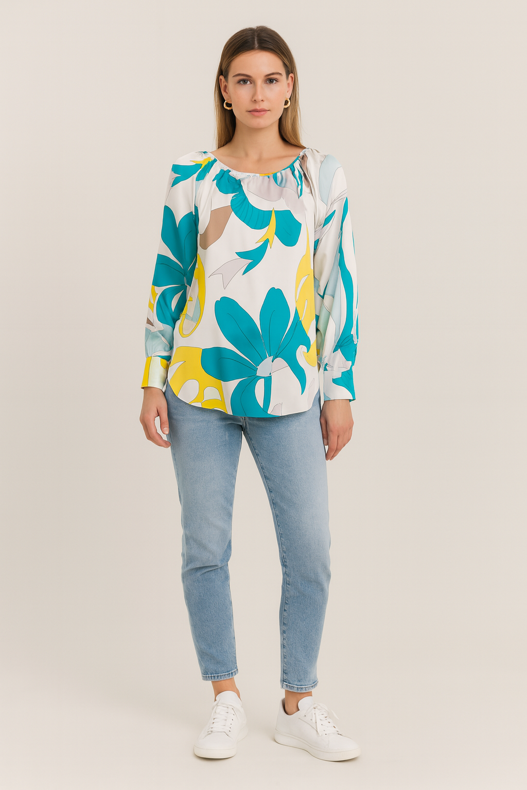 Seidenbluse Weiß | Multicolor