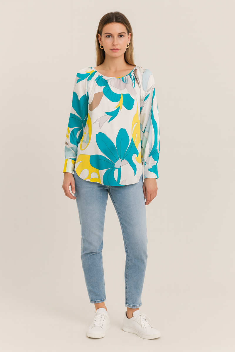 Seidenbluse Weiß | Multicolor