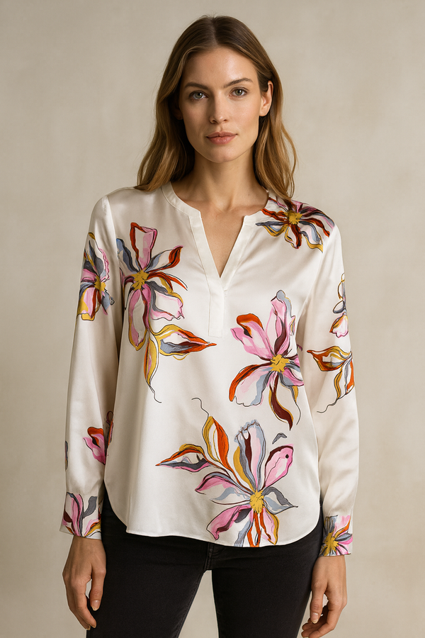 Bluse „Blumen“ Weiß | Multicolor