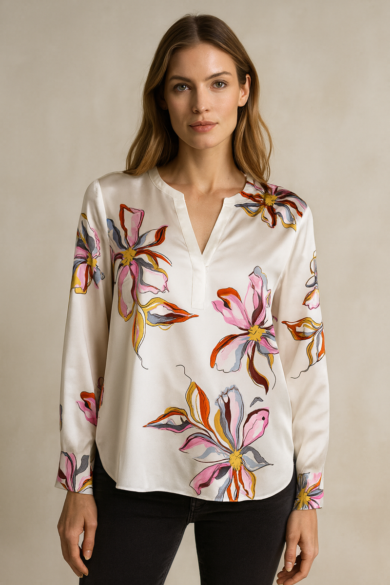 Bluse „Blumen“ Weiß | Multicolor