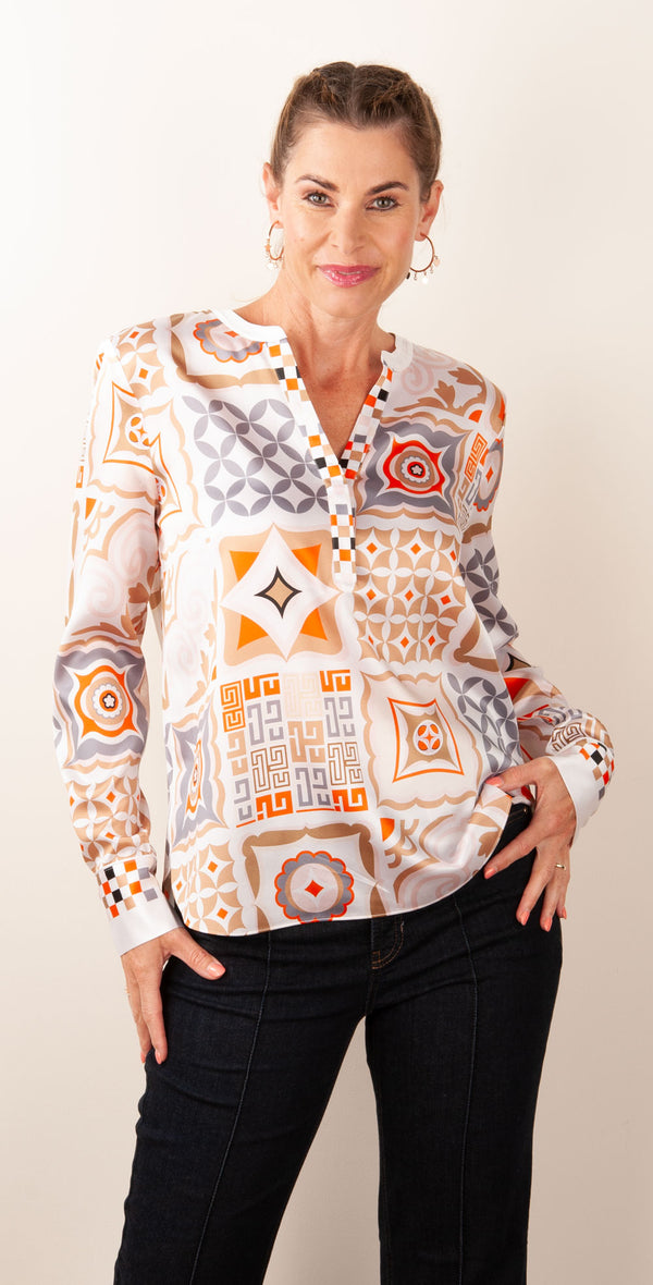 Bluse Weiß | Beige | Multicolor