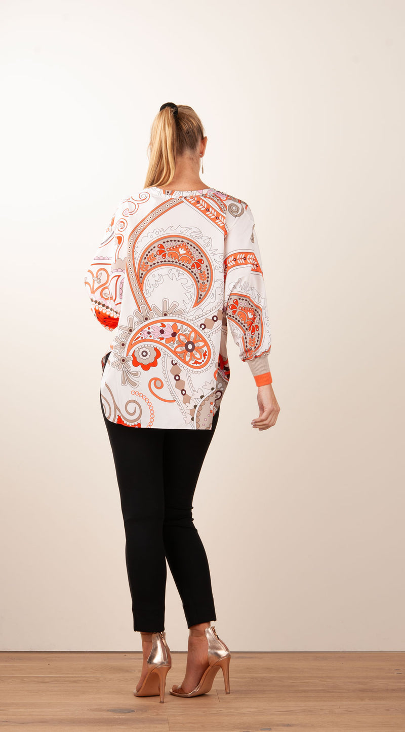 Bluse Weiß | Orange | Multicolor
