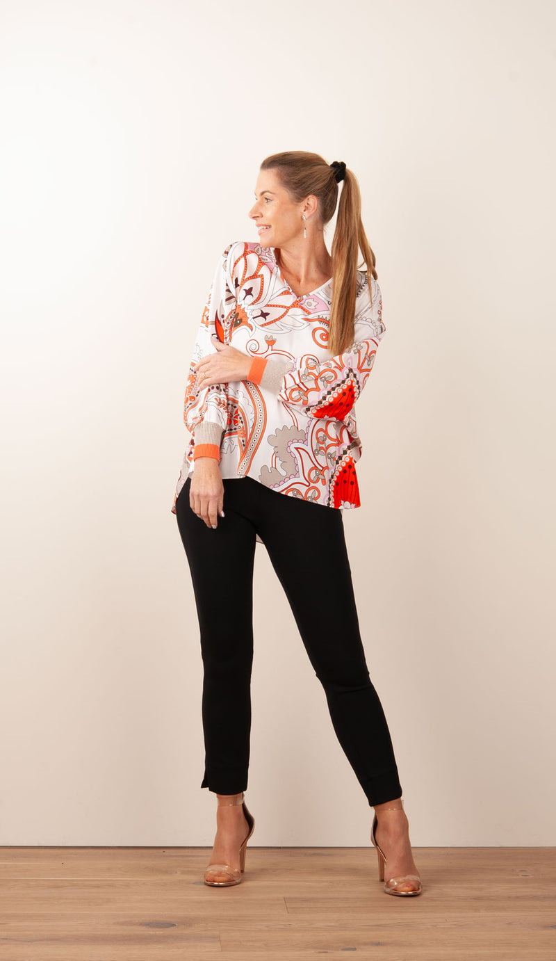 Bluse Weiß | Orange | Multicolor