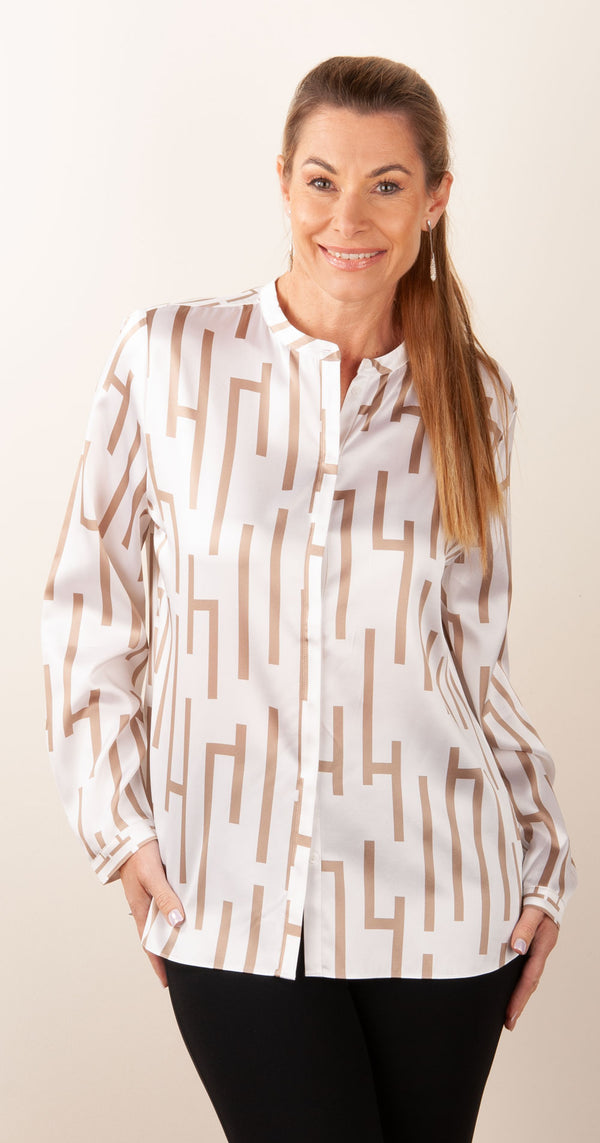 Bluse Weiß | Taupe