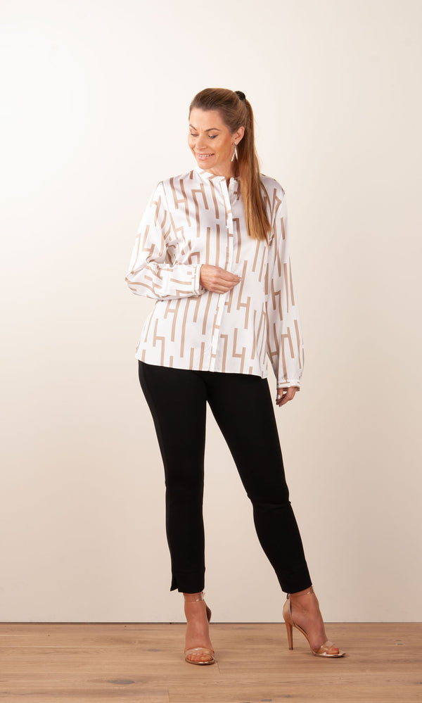 Bluse Weiß | Taupe