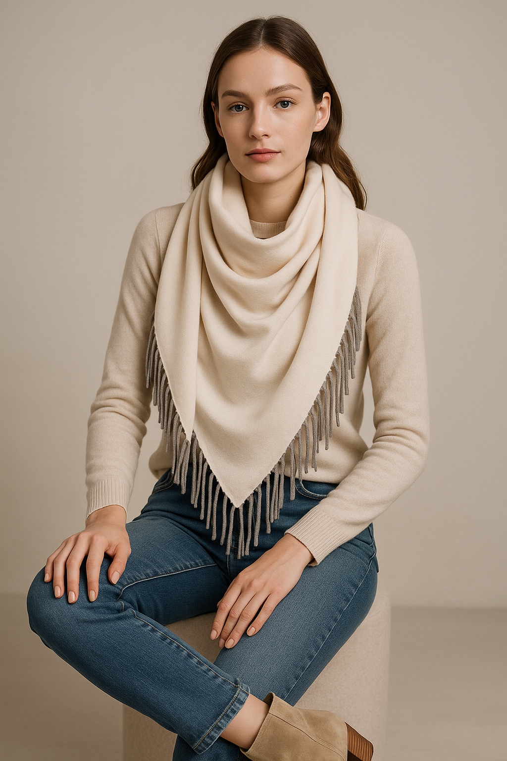 Dreieckstuch Creme | Taupe