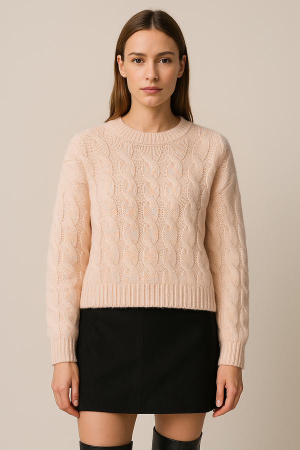 Pullover „Zopfstrick“ Rosa/Beige