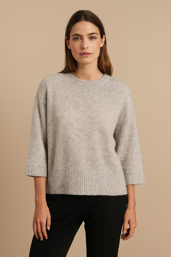 Pullover „Pailletten“ Melange Grau